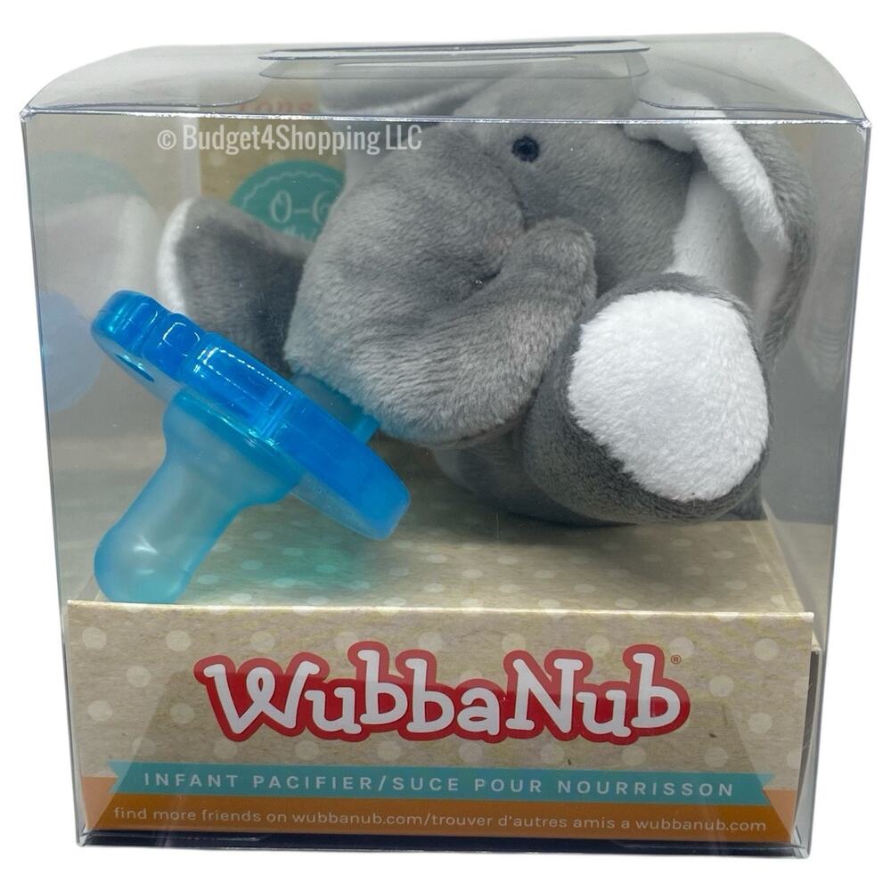 Wubbanub 0-6 Months Infant Pacifier Attached to a Grey Elephant Plush